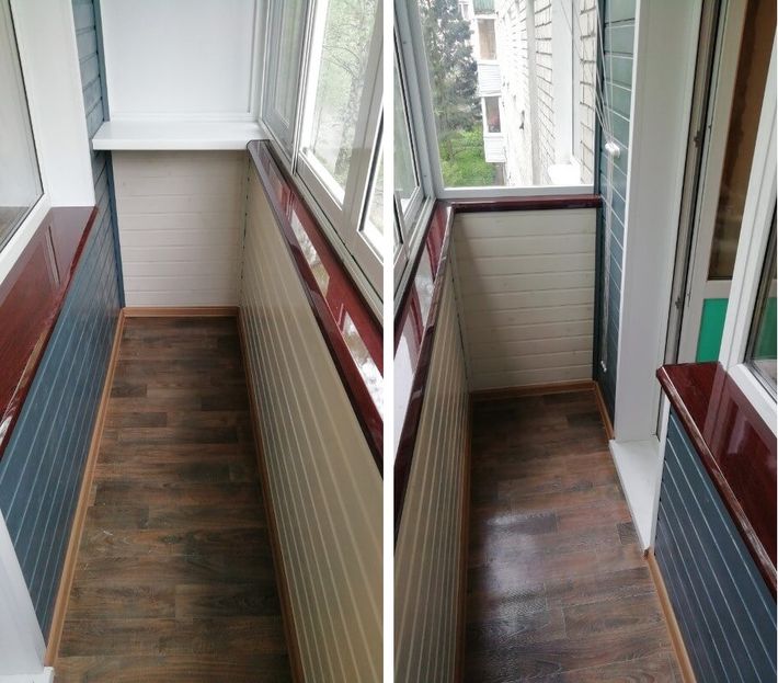 Отделка балкона деревянной вагонкой, окрашенной акриловой краской.